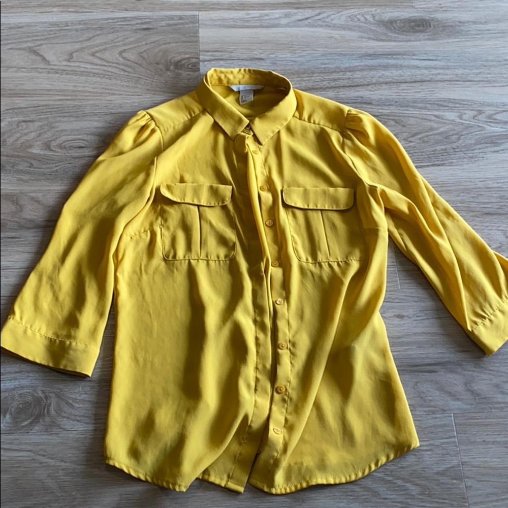 H&M yellow silky shirt
